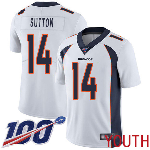 Youth Denver Broncos #14 Courtland Sutton White Vapor Untouchable Limited Player 100th Season Football NFL Jersey->youth nfl jersey->Youth Jersey